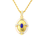 Load image into Gallery viewer, Brushed Gold &amp; Nacre  Filled Oval Lapis Lazuli &amp; CZ Pendant Necklace
