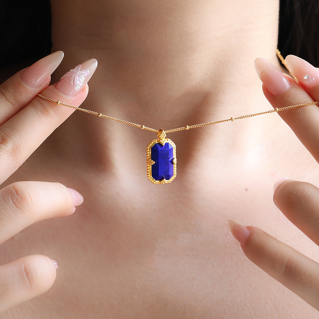 Elongated Radiant Lapis Lazuli Pendant Necklace