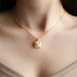 Load image into Gallery viewer, Cushion Shape Gold Brushed CZ Necklace
