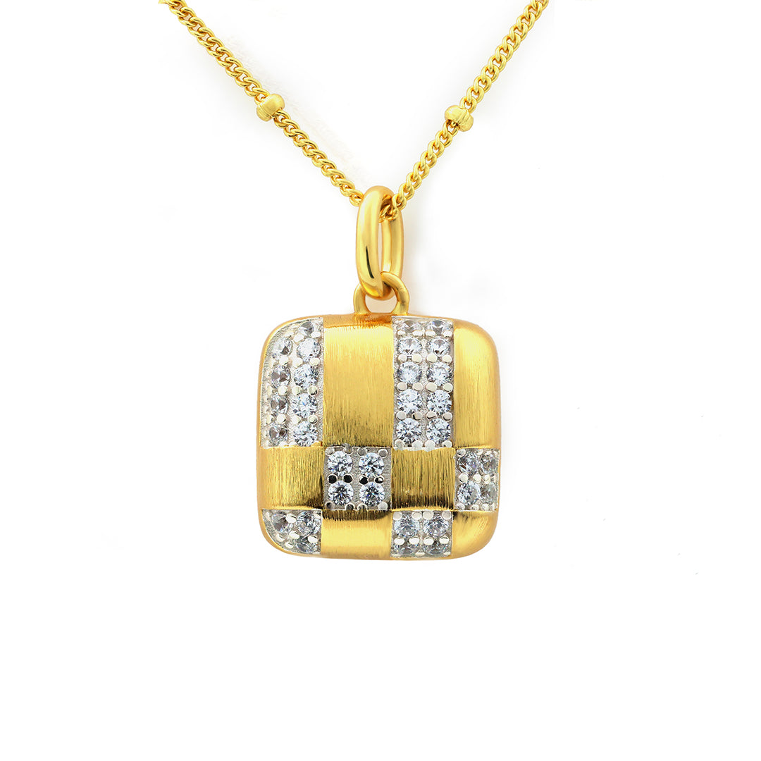 Cushion Shape Gold Brushed CZ Necklace