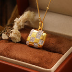 Load image into Gallery viewer, Cushion Shape Gold Brushed CZ Necklace
