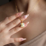 Load image into Gallery viewer, Cushion Shape Gold Brushed CZ Necklace
