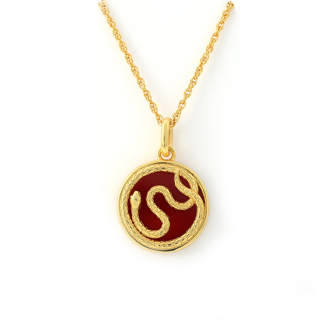 Chinese Zodiac Snake & Red Agate Pendant Necklace