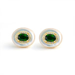 Load image into Gallery viewer, Oval Diopside &amp; Nacre Statement Stud Earrings
