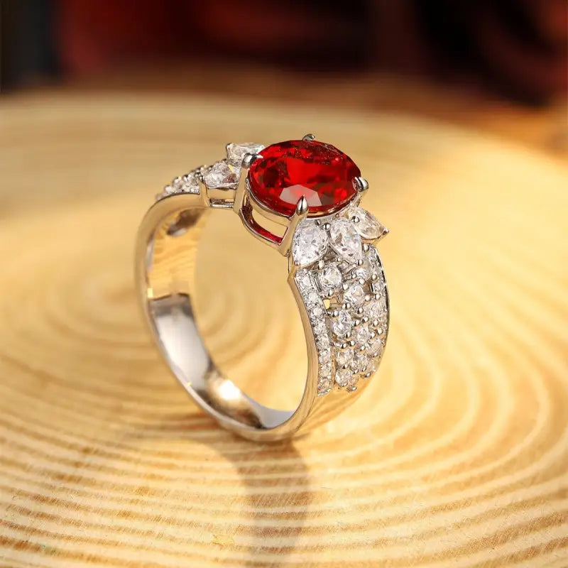 2.5 Ct Oval Lab Ruby Engagement Ring - Engagement Ring