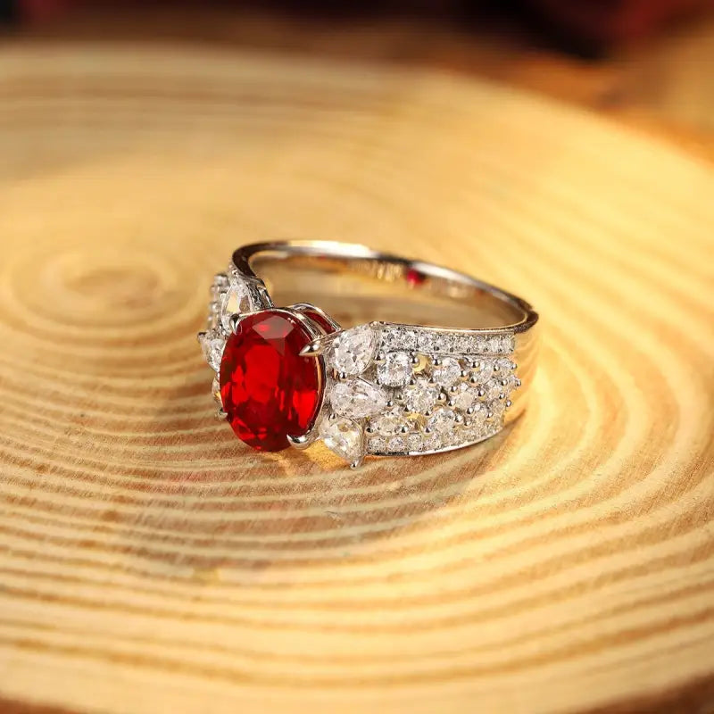 2.5 Ct Oval Lab Ruby Engagement Ring - Engagement Ring