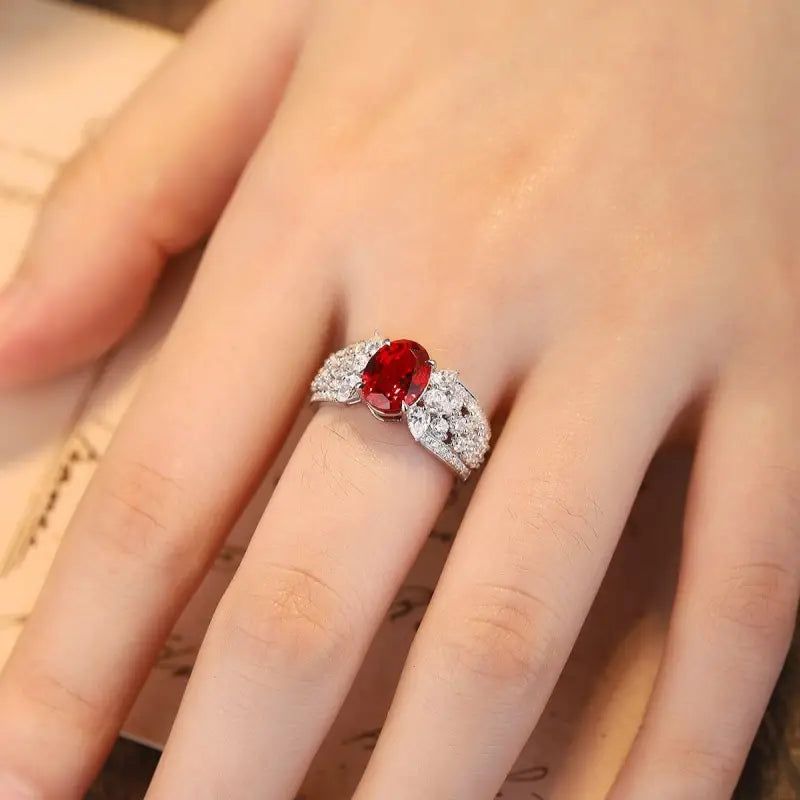 2.5 Ct Oval Lab Ruby Engagement Ring - Engagement Ring