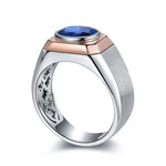 Load image into Gallery viewer, Men’s ring with a blue gemstone set in a mixed metal design.
