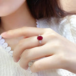 Load image into Gallery viewer, 2 Ct Oval Cut Lab Ruby Three-Stone Engagement Ring - Engagement Ring
