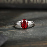 Load image into Gallery viewer, 2 Ct Oval Cut Lab Ruby Three-Stone Engagement Ring - Engagement Ring
