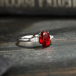 Load image into Gallery viewer, 2 Ct Oval Cut Lab Ruby Three-Stone Engagement Ring - Engagement Ring
