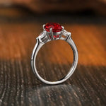 Load image into Gallery viewer, 2 Ct Oval Cut Lab Ruby Three-Stone Engagement Ring - Engagement Ring
