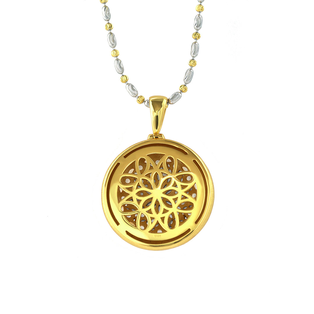 Brushed Gold CZ Antique Filigree Medallion Necklace