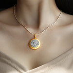 Load image into Gallery viewer, Brushed Gold CZ Antique Filigree Medallion Necklace
