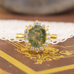 Load image into Gallery viewer, Oval Cut Moss Agate Halo Engagement Ring
