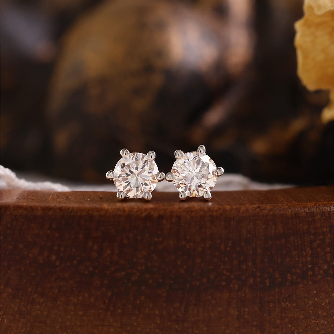 Martini Round Cut Lab Diamond Six Prongs Ear Studs