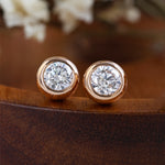 Load image into Gallery viewer, Elegant Button Round Cut Lab Diamond Bezel Ear Studs
