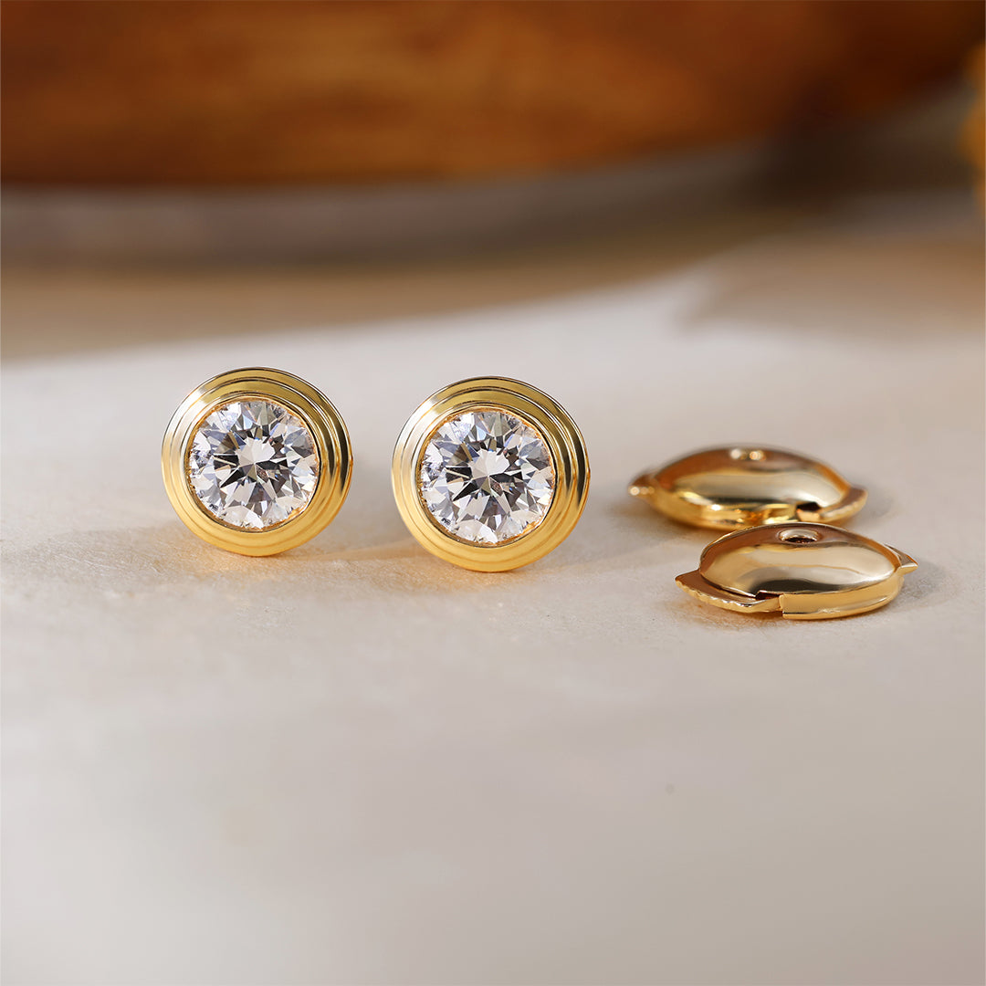 Classic Round Cut Lab diamond Bezel Ear Studs