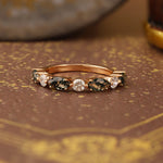 Load image into Gallery viewer, Alternating Marquise Cut Moss Agate and Round Cut Lab Diamond Wedding Band
