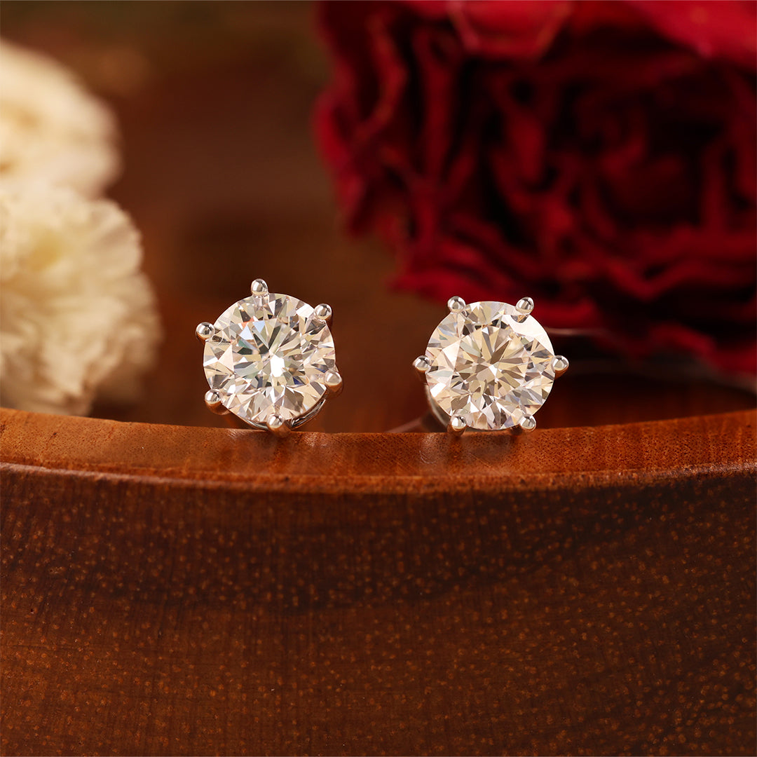 Classic Round Cut Lab Diamond Six Prongs Ear Studs