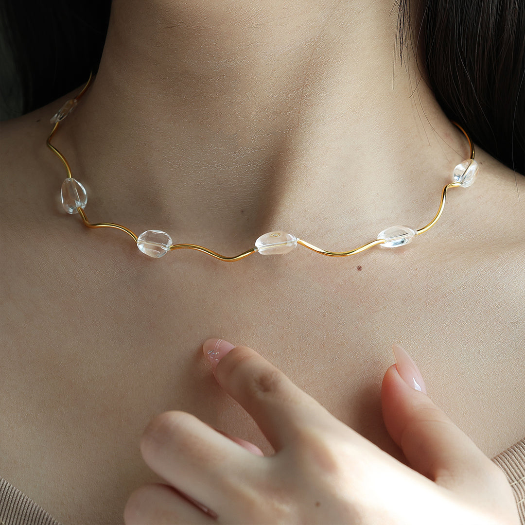 White Crystal Bead Wave Necklace