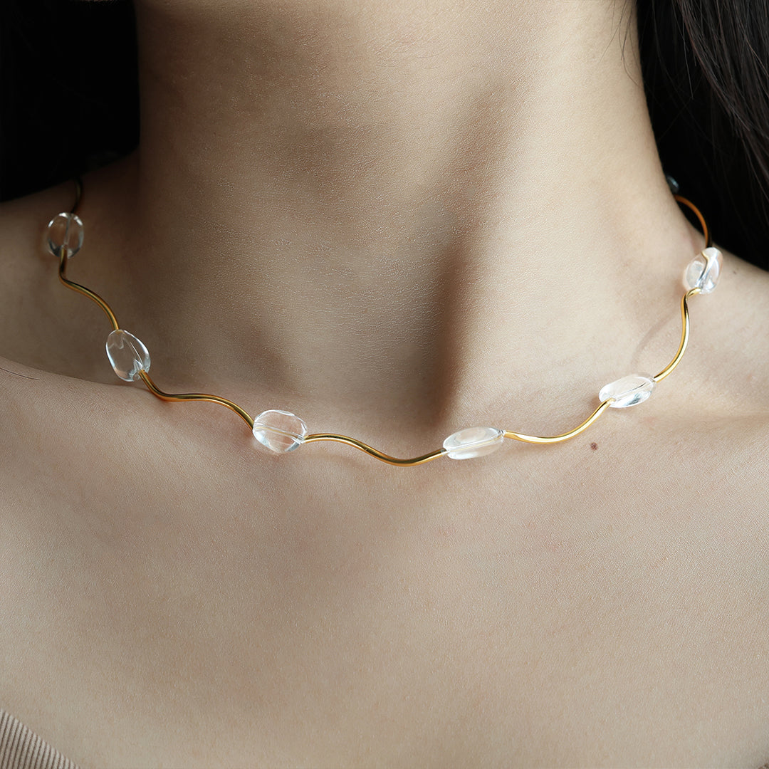 White Crystal Bead Wave Necklace