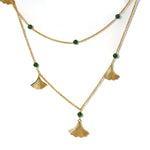 Load image into Gallery viewer, Golden Ginkgo &amp; Green Hetian Jasper Long Necklace
