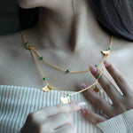 Load image into Gallery viewer, Golden Ginkgo &amp; Green Hetian Jasper Long Necklace
