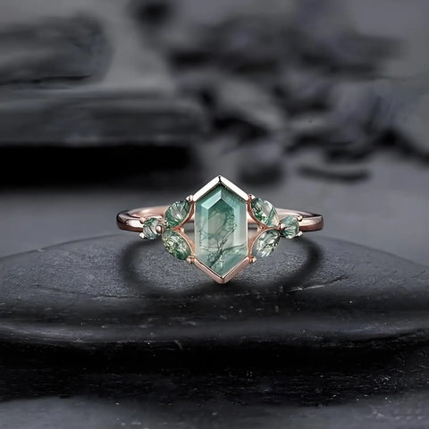 moss agate engagement ring