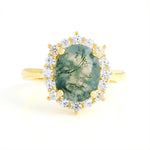 Load image into Gallery viewer, Oval Cut Moss Agate Halo Engagement Ring
