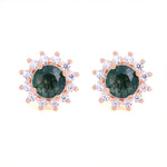 Load image into Gallery viewer, Sunny Halo Round Cut Moss Agate Ear Studs
