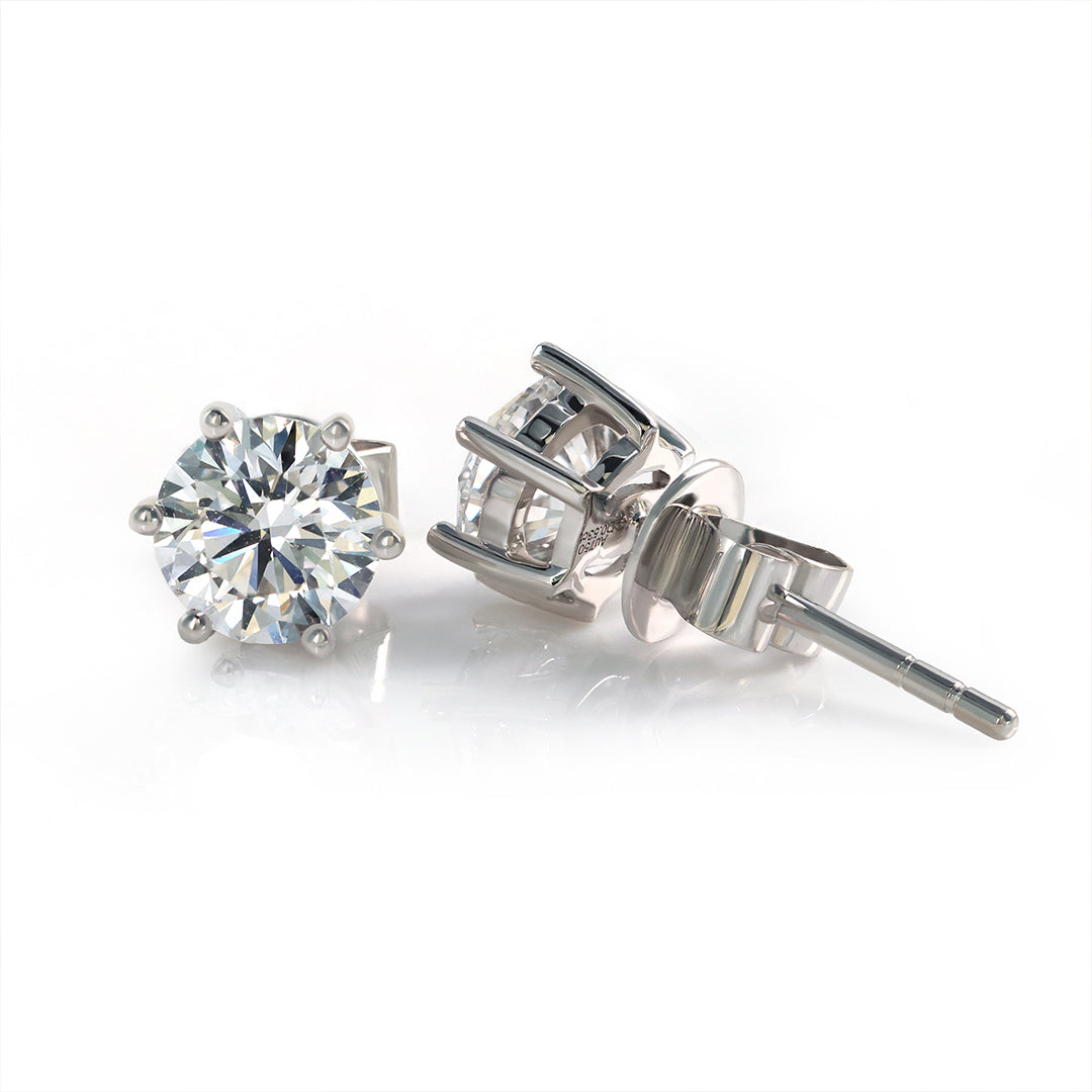 Classic Round Cut Lab Diamond Six Prongs Ear Studs