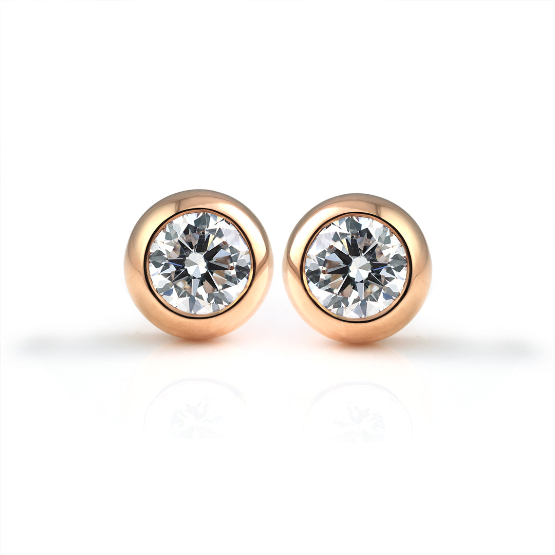 Elegant Button Round Cut Lab Diamond Bezel Ear Studs