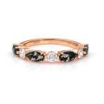 Load image into Gallery viewer, Alternating Marquise Cut Moss Agate and Round Cut Lab Diamond Wedding Band
