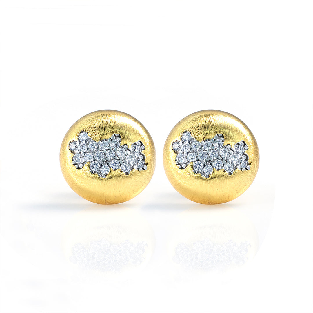 Brushed Gold Bead Earrings with Sparkling CZ