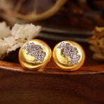 Load image into Gallery viewer, Brushed Gold Bead Earrings with Sparkling CZ
