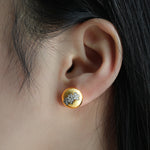 Load image into Gallery viewer, Brushed Gold Bead Earrings with Sparkling CZ
