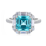 Load image into Gallery viewer, Stunning aquamarine gemstone ring with diamond accents set in white gold or platinum.
