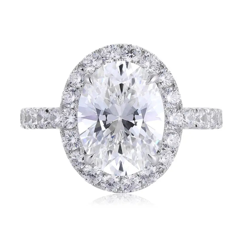 4 Ct Oval Cut Moissanite Halo Engagement Ring - Engagement Ring