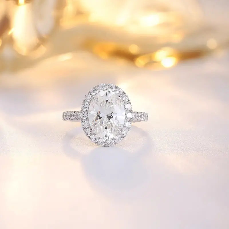 4 Ct Oval Cut Moissanite Halo Engagement Ring - Engagement Ring