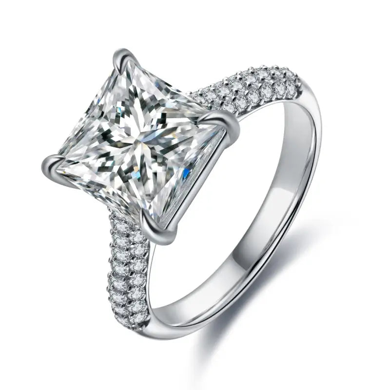 4 Ct Princess Cut Lab Diamond Half Luxury Pave Engagement Ring - Engagement Ring