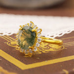 Load image into Gallery viewer, Oval Cut Moss Agate Halo Engagement Ring
