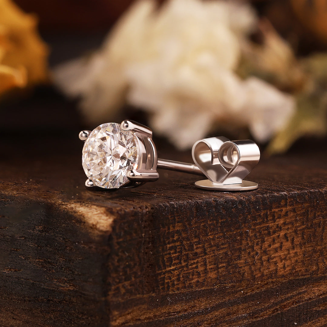 Classic Round Cut Lab Diamond Four Prongs Ear Studs