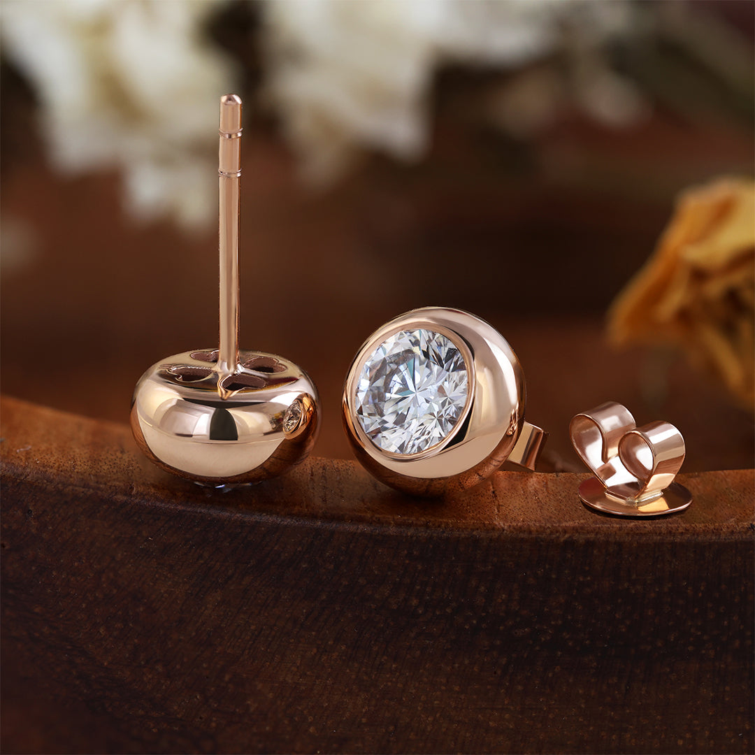 Elegant Button Round Cut Lab Diamond Bezel Ear Studs