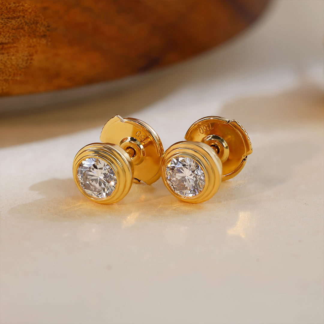 Classic Round Cut Lab diamond Bezel Ear Studs