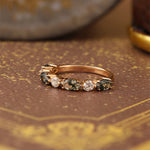 Load image into Gallery viewer, Alternating Marquise Cut Moss Agate and Round Cut Lab Diamond Wedding Band
