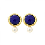 Load image into Gallery viewer, Round Lapis Lazuli &amp; Pearl Earrings
