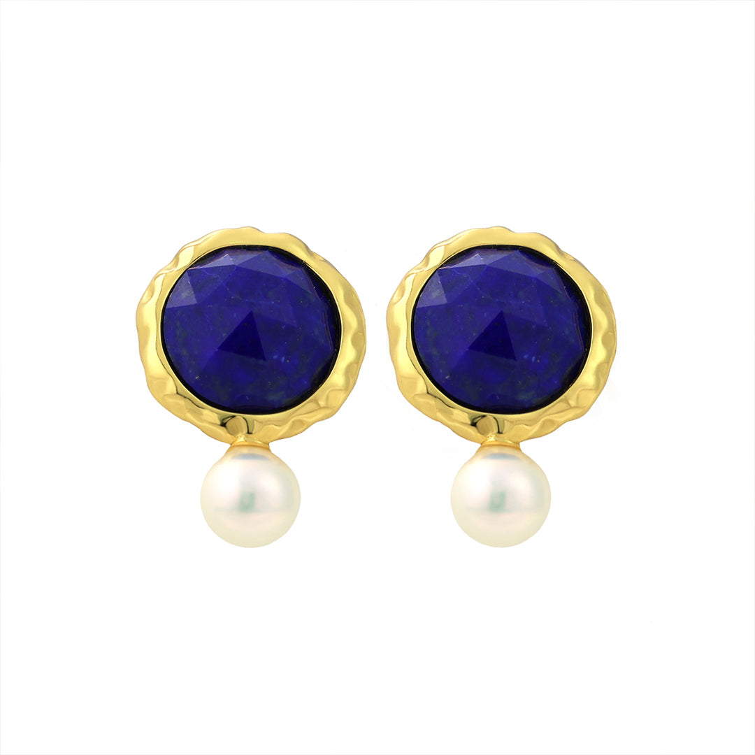 Round Lapis Lazuli & Pearl Earrings