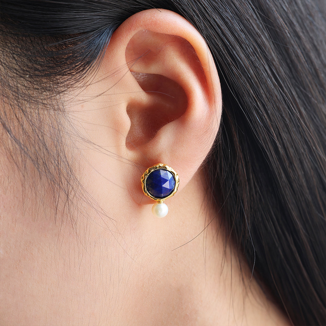 Round Lapis Lazuli & Pearl Earrings