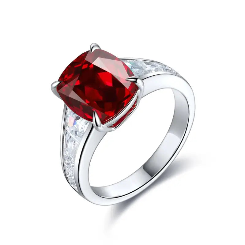 5.3 Ct Cushion Shape Lab Ruby Four Prongs Half Graduating Channel Engagement Ring - Engagement Ring